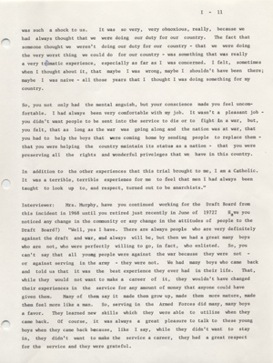 Burning of draft board records by Philip and Daniel Berrigan and others, May 17, 1968: an interview with Mary E. Murphy given on November 2, 1972