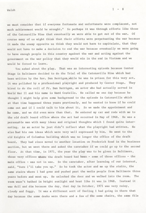 The Catonsville Nine's invasion and burning of the Catonsville draft board files: an interview with Jean S. Walsh given on March 30, 1973.