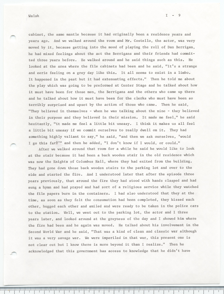 The Catonsville Nine's invasion and burning of the Catonsville draft board files: an interview with Jean S. Walsh given on March 30, 1973.