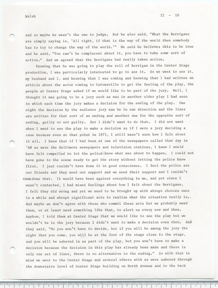 The Catonsville Nine's invasion and burning of the Catonsville draft board files: an interview with Jean S. Walsh given on March 30, 1973.