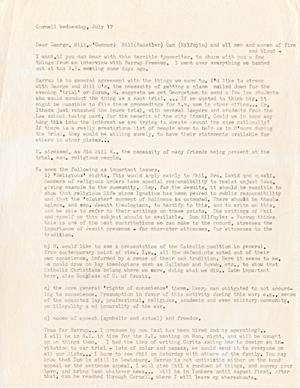 A letter from Daniel Berrigan to George, Bill O'Connor, Bill Kunstler and Dan Kilfoyle, July 17, 1968