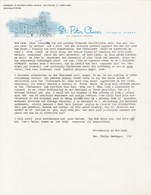 Letter from Philip Berrigan to Dean Rusk, January 11, 1967