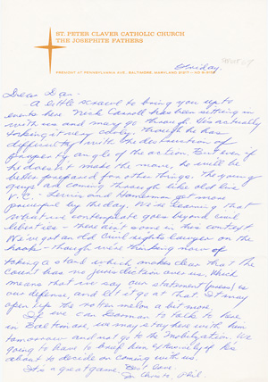 Letter from Philip Berrigan to Daniel Berrigan, Sept. - Oct. (?) 1967