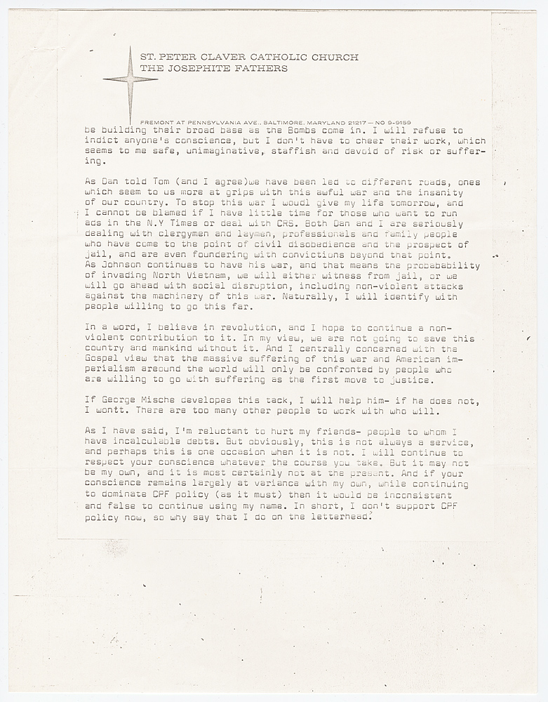 Letter from Philip Berrigan to Jim, December 2, 1967
