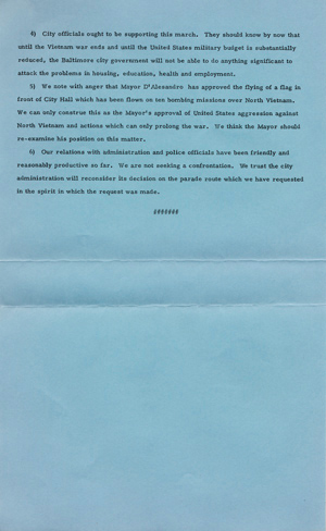 Baltimore Defense Committee, Press release, Oct. 1, 1968