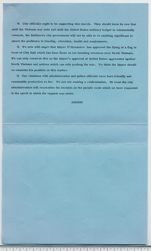 Baltimore Defense Committee, Press release, Oct. 1, 1968