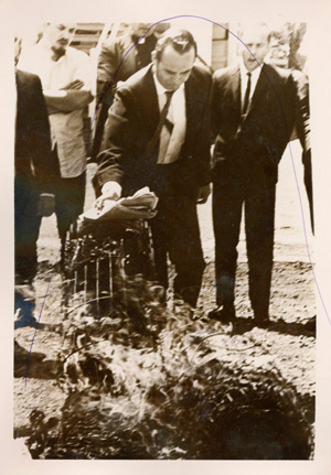 Members of the Catonsville Nine standing at the burning of the draft records site, May 17, 1968